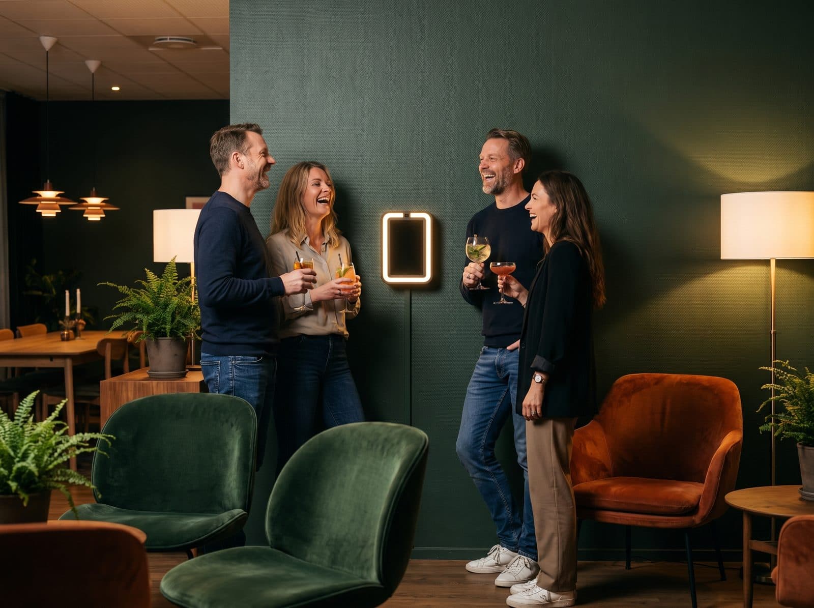 Selfi Boks fotoboks på væggen i en hotelbar